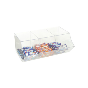 Wholesale candy acrylic box, supplier three compartments acrylic sweet dispenser