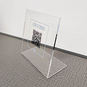 Slantback acrylic scan sign, tabletop lucite scan to order sign