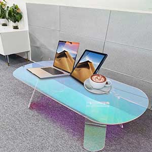 Modern iridescent acrylic coffee table, charming lucite endtable