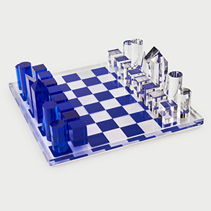 Blue acrylic chess board factory, perspex chess set supplier